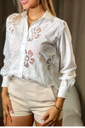 Camisera manga larga  DF21289 silueta amplia para mujer  elaborada en algodón con grabados en tejido dyaboo crudo