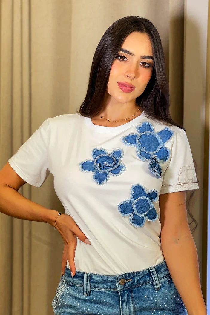 Camiseta Manga Corta DF03074 algodón y elastano para mujer dyaboo crudo