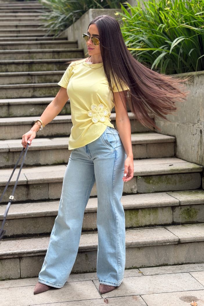 Camiseta Manga Corta DF03094 para mujer dyaboo amarillo