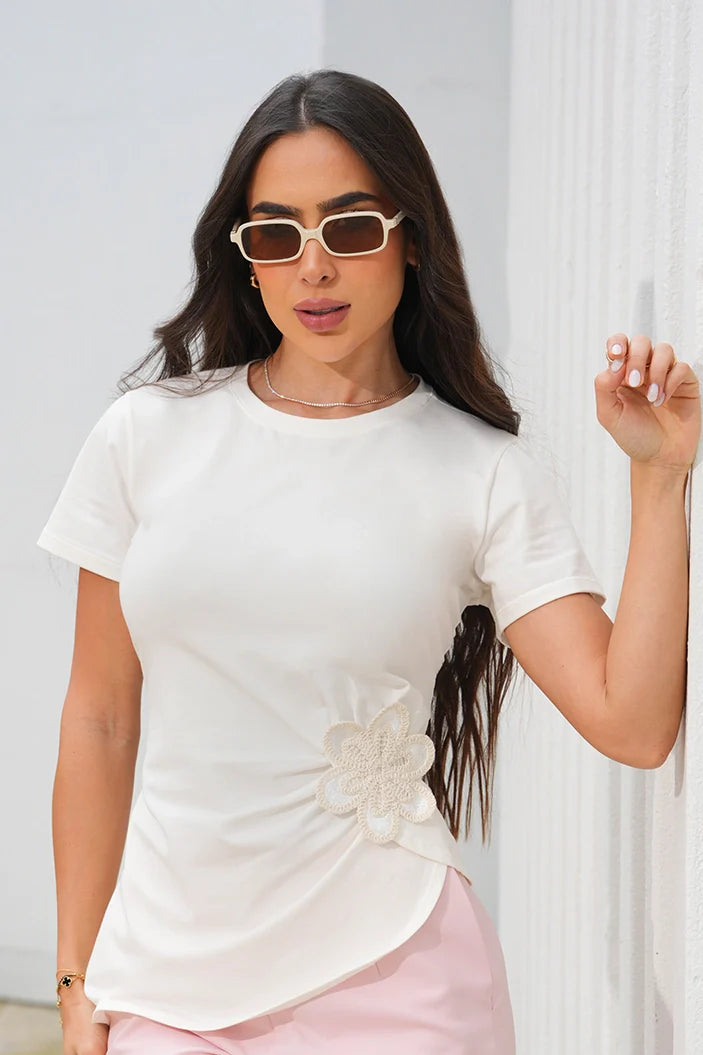 Camiseta Manga Corta DF03094 para mujer dyaboo crudo/blanco