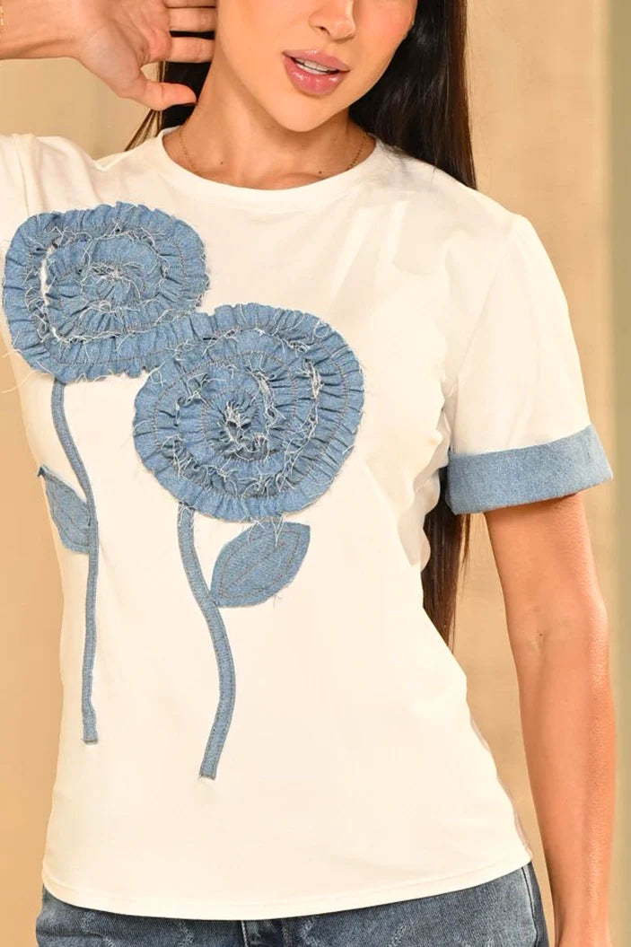 Camiseta Manga Corta DF03107 para mujer dyaboo crudo/blanco