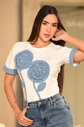 Camiseta Manga Corta DF03107 para mujer dyaboo crudo/blanco