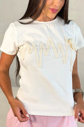 Camiseta Manga Corta DF03111 para mujer dyaboo crudo/blanco