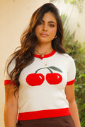 Camiseta TF02299 silueta ajustada para mujer con estampado de cereza, elaborada en tejido con algodón dyaboo color crudo 2