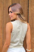 Chaleco DF04049 para mujer calado en crochet con botones frontales dyaboo color beige 2