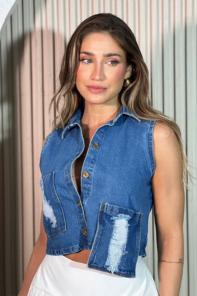 Chaleco en denim para mujer dyaboo DF01484 azul 