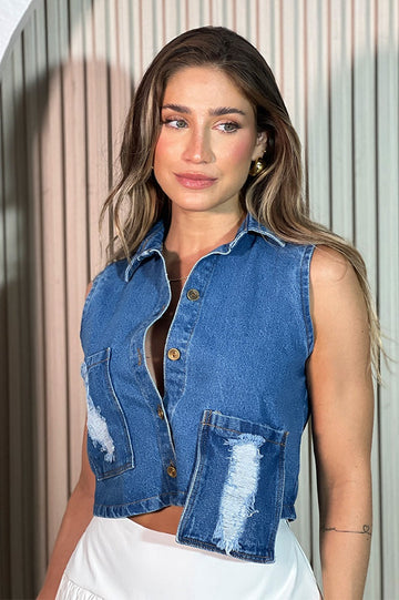 Chaleco en denim para mujer dyaboo DF01484 azul 