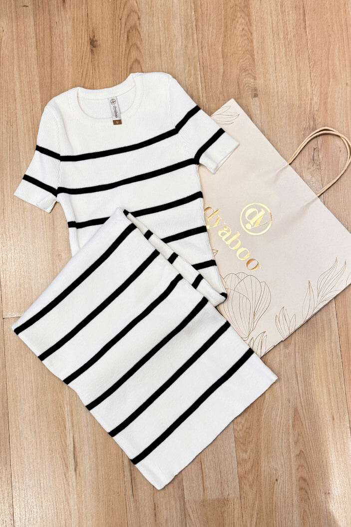 Conjunto Blusa Y Falda  tejido para mujer dyaboo 7601 blanco 2