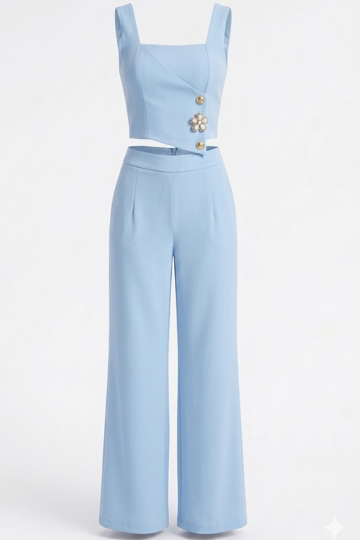 Conjunto Blusa y Pantalón DF14273 para mujer dyaboo azul