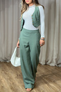 Conjunto DF14098 chaleco y pantalón silueta ajustada para mujer elaborado en lino dyaboo color verde militar