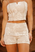 Conjunto DF14132 para mujer Blusa y Short  en crochet , con delicados detalles dyaboo color beige