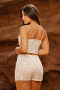 Conjunto DF14132 para mujer Blusa y Short  en crochet , con delicados detalles dyaboo color beige 1