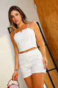 Conjunto DF14150  short y blusa silueta ajustada para mujer Elaborada en poliéster con grabado en tejido dyaboo crudo 4
