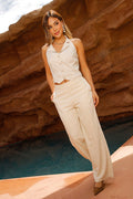 Conjunto DF14164 para mujer de dos piezas en lino dyaboo color beige 2