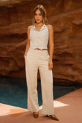 Conjunto DF14164 para mujer de dos piezas en lino dyaboo color beige 3