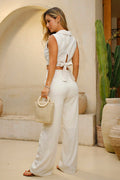 Conjunto DF14172 está compuesto por un top sin mangas estilo cruzado dyaboo color beige 1