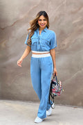 Conjunto: Pantalón y Camisera DF14110 elaborado en denim para mujer dyaboo