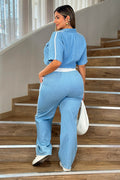 Conjunto: Pantalon y Camisera DF14110 elaborado en denim para mujer dyaboo azul 1