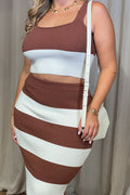 Conjunto TF14147 blusa y falda rayas Elaborado en tejido dyaboo color cafe