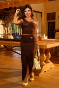 Conjunto blusa y falda larga DF14190 para mujer dyaboo cafe