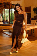 Conjunto blusa y falda larga DF14190 para mujer dyaboo cafe