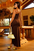 Conjunto blusa y falda larga DF14190 para mujer dyaboo cafe