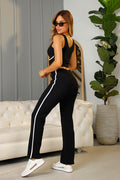 Conjunto de blusa y pantalón DF14139 silueta ajustada para mujer, elaborado en rib dyaboo negro