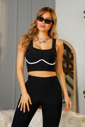 Conjunto de blusa y pantalón DF14139 silueta ajustada para mujer, elaborado en rib dyaboo negro 1