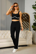 Conjunto de blusa y pantalón DF14139 silueta ajustada para mujer, elaborado en rib dyaboo negro 2