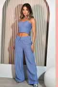 Conjunto set Blusa pantalon de rayas para mujer dyaboo DF14102 azul