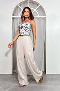 Conjunto set Blusa y pantalon para mujer dyaboo DF14105 beige azul