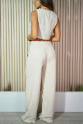 Conjunto set pantalon chaleco lino beige dyaboo DF14098