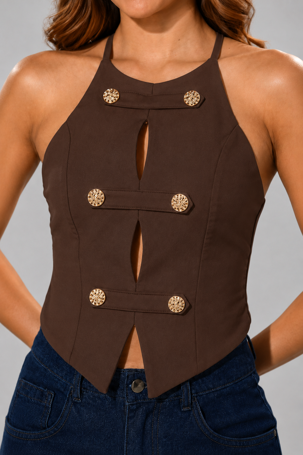 DF01C24-Blusa Corta Sisa DF01C24  para mujer dyaboo  cafe