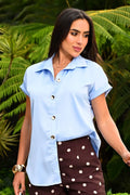 DF21354-Blusa Larga DF21354 para mujer dyaboo azul