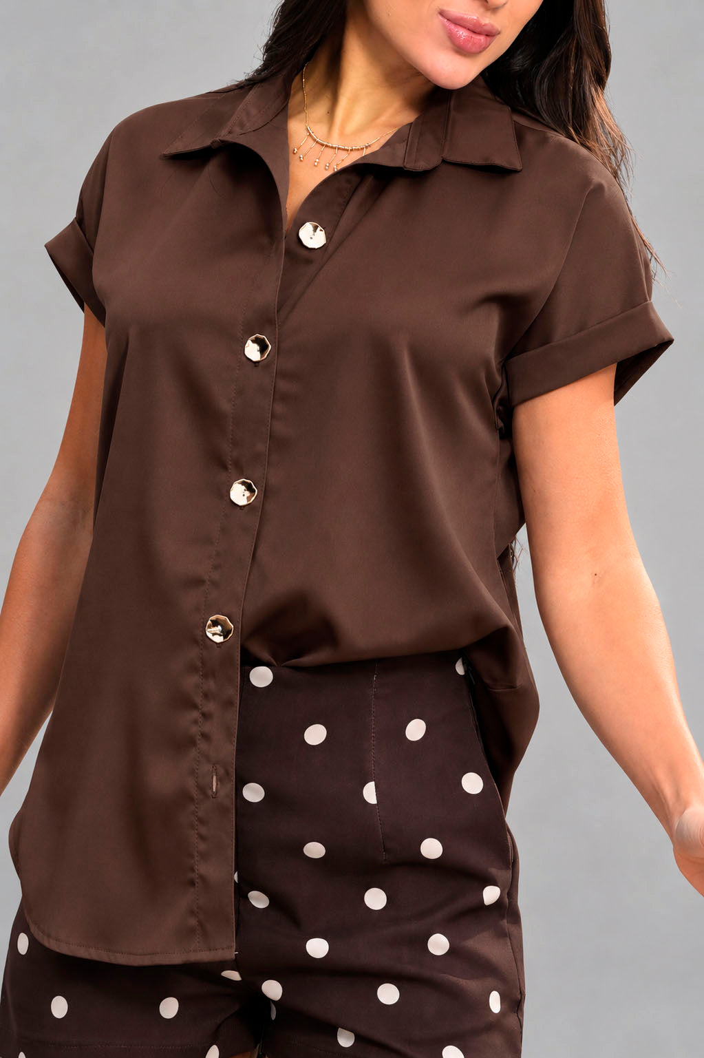 DF21354-Blusa Larga DF21354 para mujer dyaboo cafe
