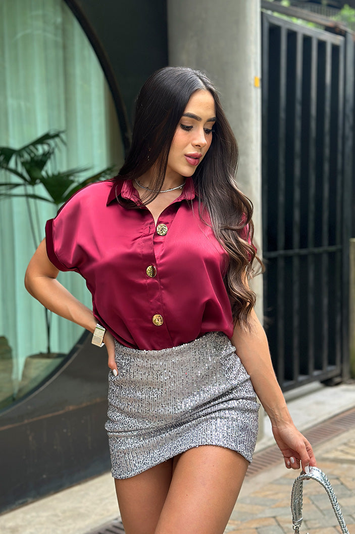 DF21354-Blusa Larga DF21354 para mujer dyaboo vinotinto