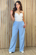 Enterizo DF11050 largo silueta ajustada para mujer elaborado en chalis con encaje dyaboo color azul 1