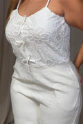 Enterizo DF11051 largo, para mujer, silueta ajustada. Elaborado en chalis con grabado dyaboo color crudo 2