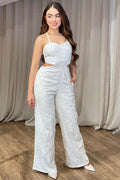 Enterizo DF11056 cut out para mujer, silueta ajustada, elaborado en poliéster dyaboo color crudo 9