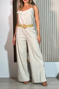 Enterizo largo en lino para mujer dyaboo DF11031 beige