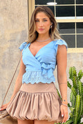 Falda corta globo ojalillo para mujer dyaboo DF07057 camel