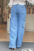 Jean SIK10796 azul claro de corte wide leg con bolsillos cargo laterales con solapa dyaboo azul 1