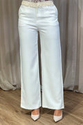 PantalónDF06106 para mujer de corte recto confeccionado en tela ligera y fluida dyaboo color crudo