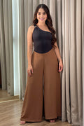 Pantalón  1106010 Palazo silueta suelta para mujer, elaborado en chalis con poliéster dyaboo color cafe