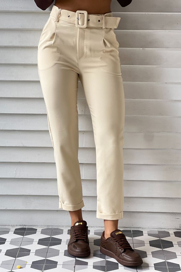 Pantalón 5890035 clasico con silueta ajustado para mujer, elaborado en poliester dyaboo panacota