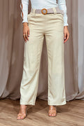 Pantalón DF06071 con silueta suelta para mujer elaborado en lino dyaboo color beige