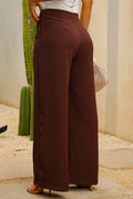 Pantalón DF06079  silueta suelta para mujer, elaborado en tela chalís con poliester dyaboo color moca 3