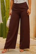 Pantalón DF06079  silueta suelta para mujer, elaborado en tela chalís con poliester dyaboo color moca 2
