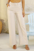 Pantalón DF06105 para mujer palazzo con cinturón del mismo tejido dhyaboo color beige