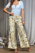 Pantalón DF06108 Pantalón recto silueta amplia para mujer. Elaborado en chalís. dyaboo camel 2